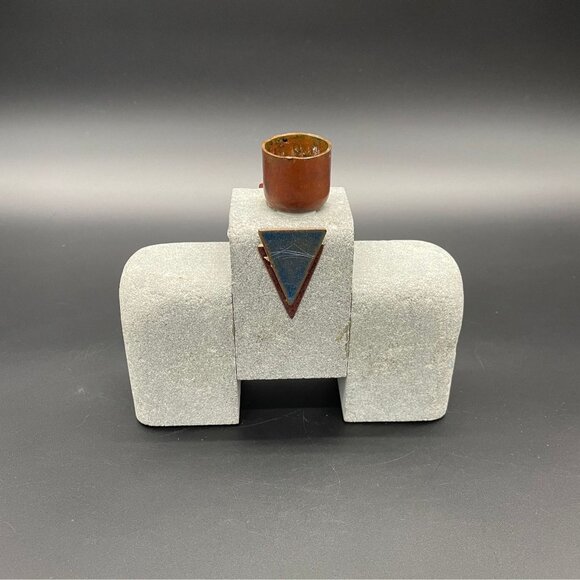Modern Candleholder Vintage Maris Taylor Designs Stone Enamel Copper 1980s
